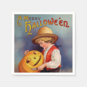 Halloween pumpkin carving party vintage napkin
