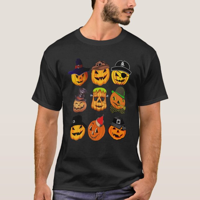 Halloween Pumpkin Carvings Collage Halloween Humou T-Shirt (Front)