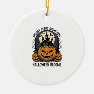 Halloween Pumpkin Castle Vintage Spooky Shirt_1 Ceramic Tree Decoration