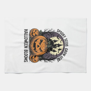 Halloween Pumpkin Castle Vintage Spooky Shirt_1 Tea Towel