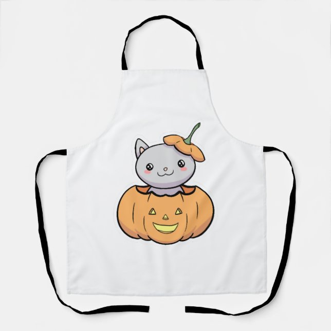 Halloween Pumpkin Cat Apron (Front)