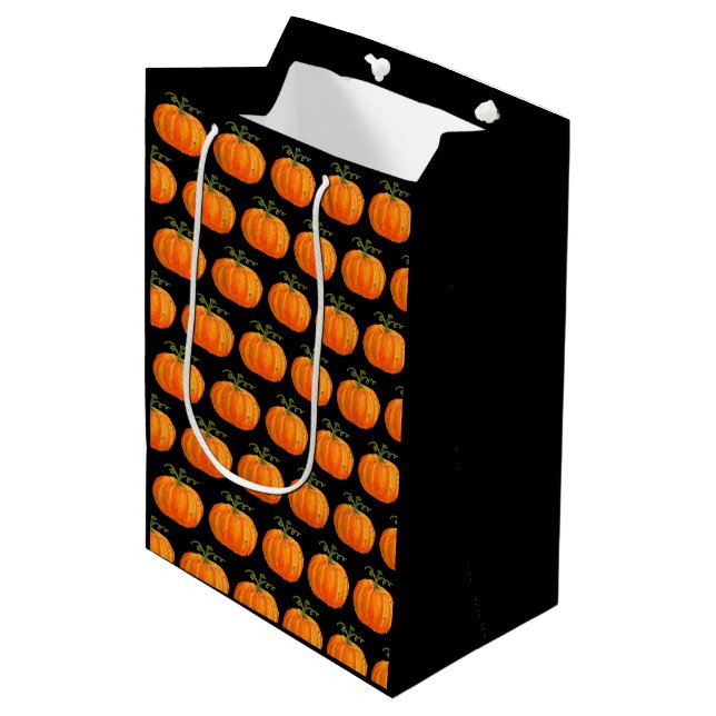 Halloween Pumpkin Cat Cute Pattern Orange Fall Medium Gift Bag (Front Angled)