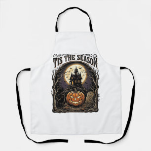 Halloween Pumpkin Cat Haunted Vintage Season Scene Apron