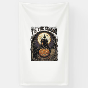 Halloween Pumpkin Cat Haunted Vintage Season Scene Banner