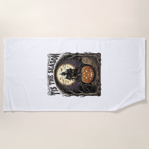 Halloween Pumpkin Cat Haunted Vintage Season Scene Beach Towel