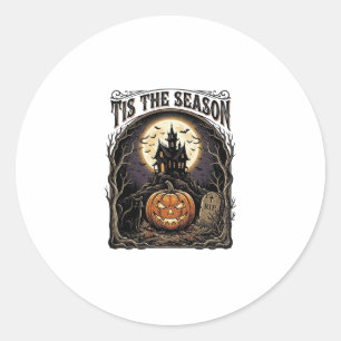 Halloween Pumpkin Cat Haunted Vintage Season Scene Classic Round Sticker
