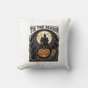 Halloween Pumpkin Cat Haunted Vintage Season Scene Cushion