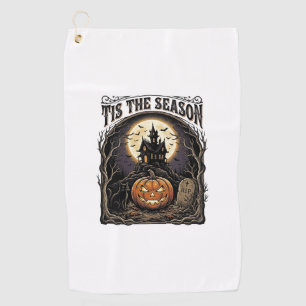 Halloween Pumpkin Cat Haunted Vintage Season Scene Golf Towel