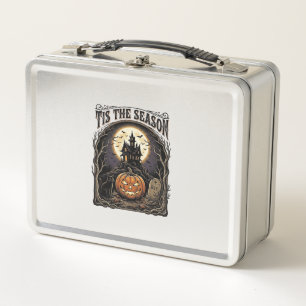 Halloween Pumpkin Cat Haunted Vintage Season Scene Metal Lunch Box