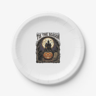 Halloween Pumpkin Cat Haunted Vintage Season Scene Paper Plate