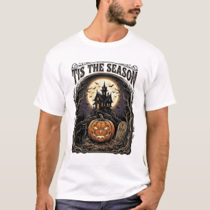 Halloween Pumpkin Cat Haunted Vintage Season Scene T-Shirt