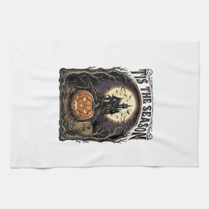 Halloween Pumpkin Cat Haunted Vintage Season Scene Tea Towel
