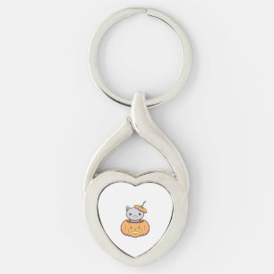 Halloween Pumpkin Cat   Key Ring