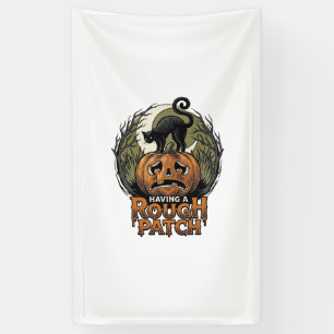 Halloween Pumpkin Cat Rough Patch Vintage Engravin Banner