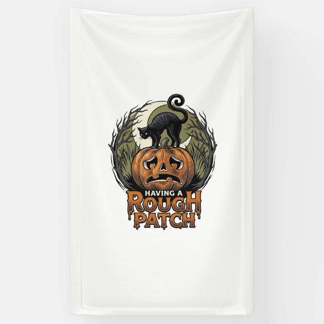 Halloween Pumpkin Cat Rough Patch Vintage Engravin Banner (Vertical)