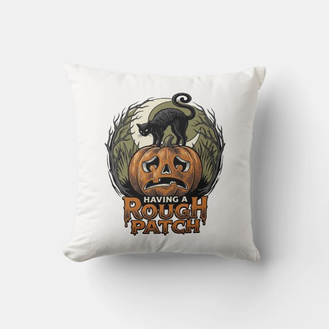 Halloween Pumpkin Cat Rough Patch Vintage Engravin Cushion (Front)