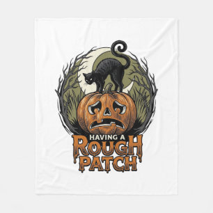 Halloween Pumpkin Cat Rough Patch Vintage Engravin Fleece Blanket