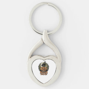 Halloween Pumpkin Cat Rough Patch Vintage Engravin Key Ring