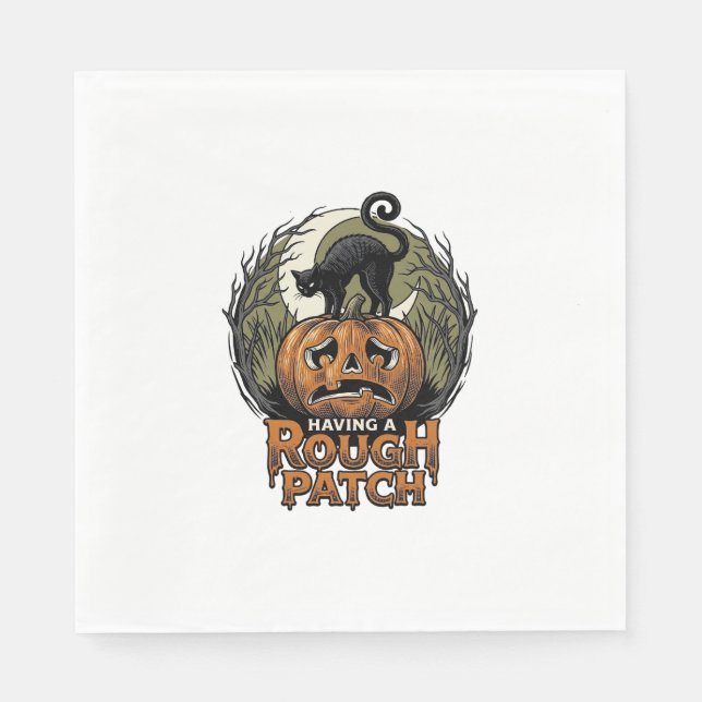 Halloween Pumpkin Cat Rough Patch Vintage Engravin Napkin (Front)