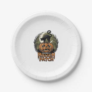 Halloween Pumpkin Cat Rough Patch Vintage Engravin Paper Plate