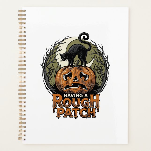 Halloween Pumpkin Cat Rough Patch Vintage Engravin Planner (Front)