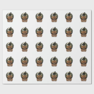Halloween Pumpkin Cat Rough Patch Vintage Engravin Wrapping Paper