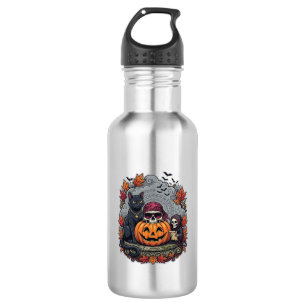 Halloween Pumpkin Cat Skull Grim Reaper Autumn Lea 532 Ml Water Bottle