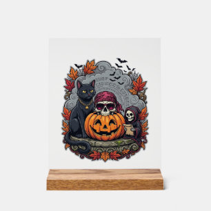 Halloween Pumpkin Cat Skull Grim Reaper Autumn Lea Acrylic Sign