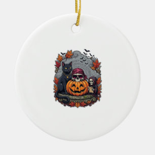 Halloween Pumpkin Cat Skull Grim Reaper Autumn Lea Ceramic Tree Decoration