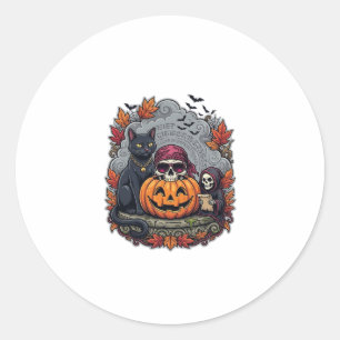 Halloween Pumpkin Cat Skull Grim Reaper Autumn Lea Classic Round Sticker