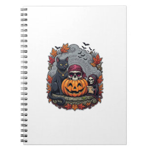 Halloween Pumpkin Cat Skull Grim Reaper Autumn Lea Notebook
