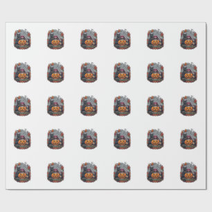 Halloween Pumpkin Cat Skull Grim Reaper Autumn Lea Wrapping Paper