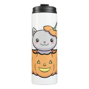 Halloween Pumpkin Cat   Thermal Tumbler