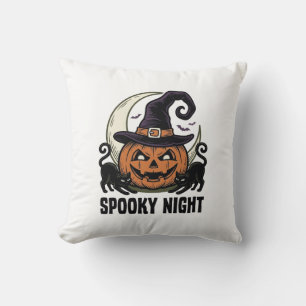 Halloween Pumpkin Cat Witch Hat Vintage Shirt_1 Cushion