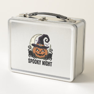 Halloween Pumpkin Cat Witch Hat Vintage Shirt_1 Metal Lunch Box