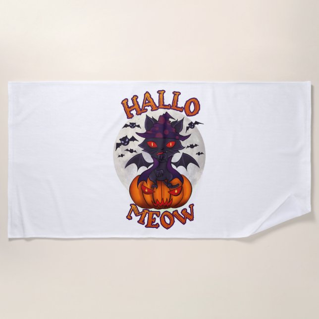 Halloween Pumpkin Catoween Beach Towel (Front)