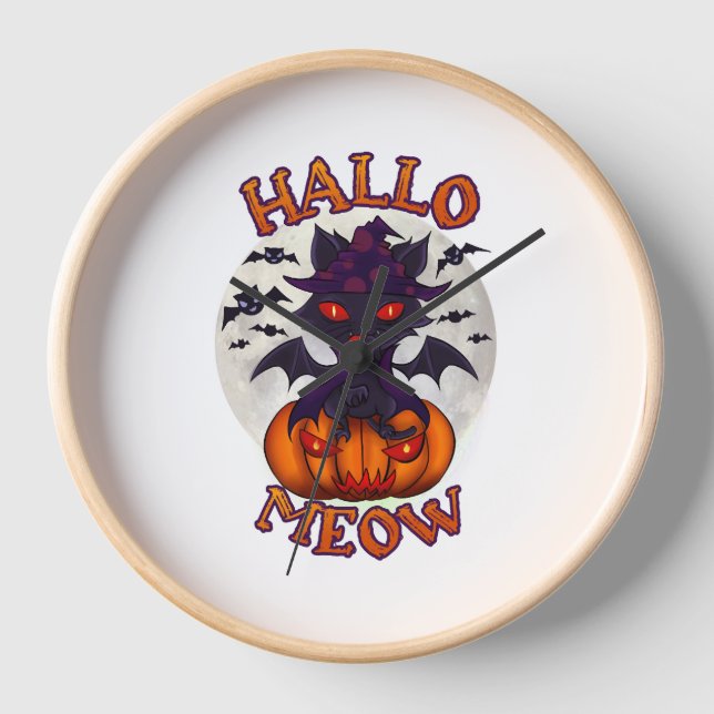 Halloween Pumpkin Catoween Clock (Front)
