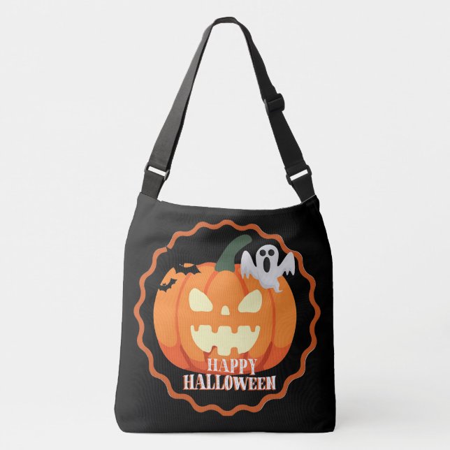 Halloween Pumpkin & Cats Orange Crossbody Bag (Front)