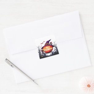 Halloween Pumpkin, Cats & Witch Ha Square Sticker