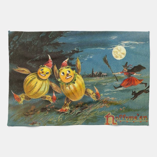 Halloween Pumpkin Characters and Witch Tea Towel (Horizontal)