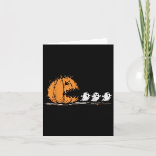 Halloween Pumpkin Chasing Ghost  Card (Front)