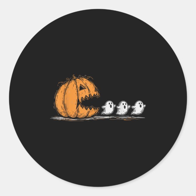 Halloween Pumpkin Chasing Ghost  Classic Round Sticker (Front)