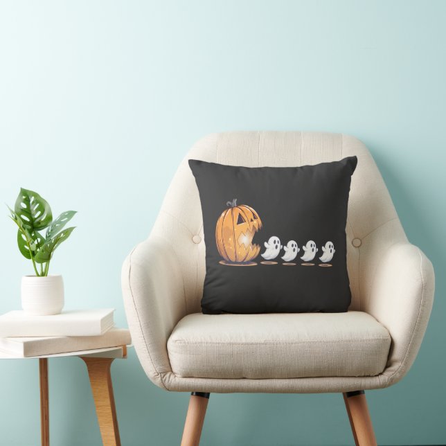 Halloween Pumpkin Chasing Ghost Png, Halloween  Cushion (Chair)