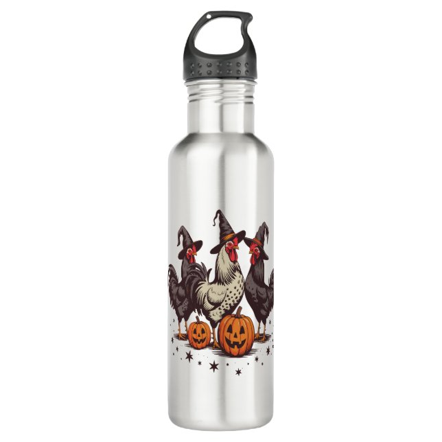 Halloween Pumpkin Chicken Witch Fall 710 Ml Water Bottle (Front)