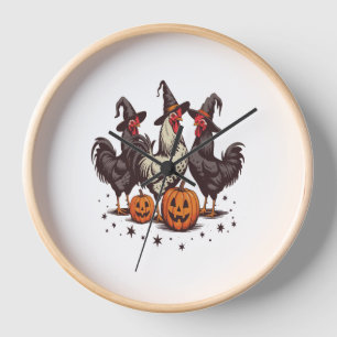 Halloween Pumpkin Chicken Witch Fall Clock