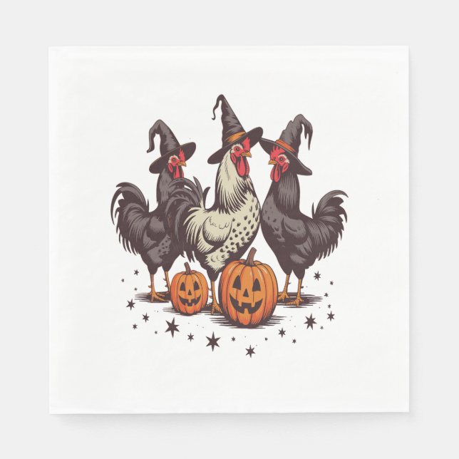 Halloween Pumpkin Chicken Witch Fall Napkin (Front)