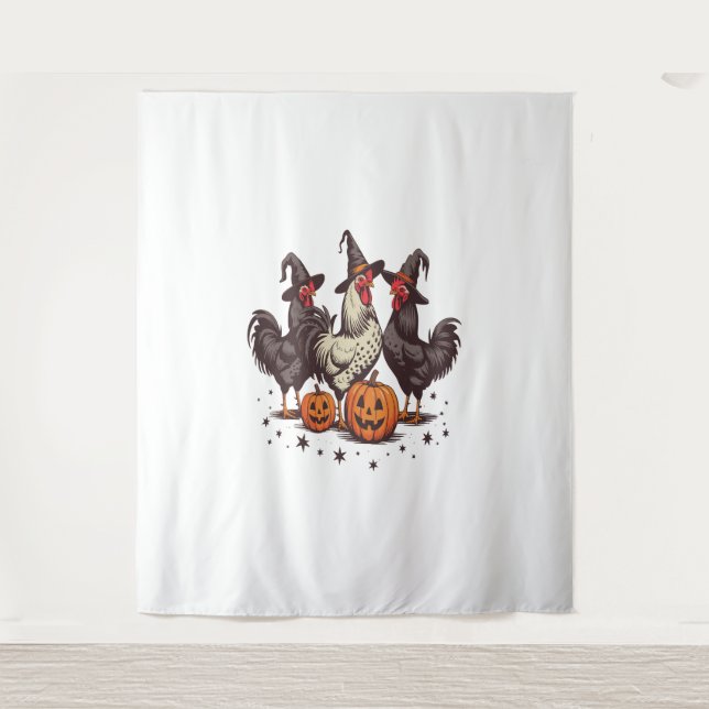 Halloween Pumpkin Chicken Witch Fall Tapestry (Front)