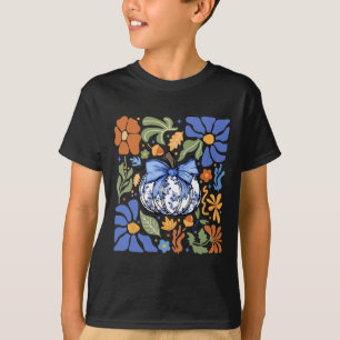 Halloween Pumpkin Chinoiserie Blue & White Flo T-Shirt