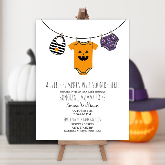 Halloween Pumpkin Clothesline Baby Shower Invitation (Creator Uploaded)