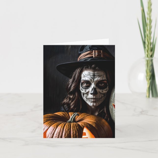 Halloween Pumpkin & Costume Anime Holiday Card (Front)